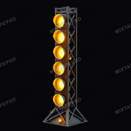 3d Rendering Black Tower With Multiple Yellow Lights 3