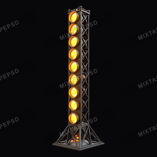 3d Rendering Black Tower With Multiple Yellow Lights