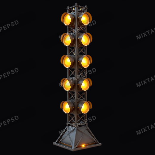 3d Rendering Black Tower With Multiple Yellow Lights 2