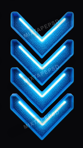 3D Rendering Of 4 Metalic Blue Neon Arrows
