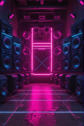 Neon-Futuristic-Hallway-Soud-System-Chamber