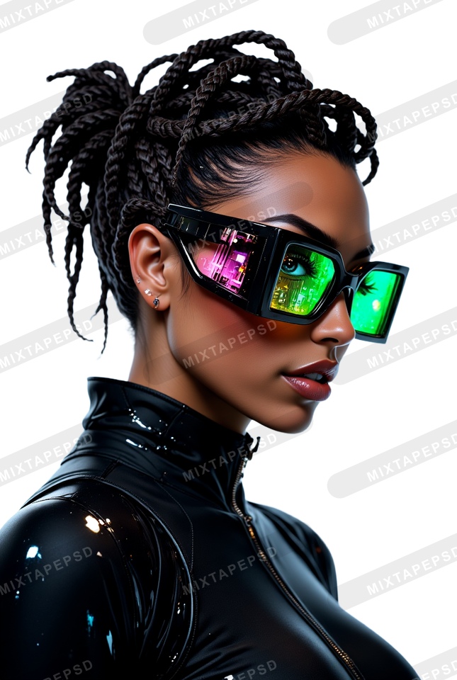 Club Flyer Model With Futuristic Neon Glasses