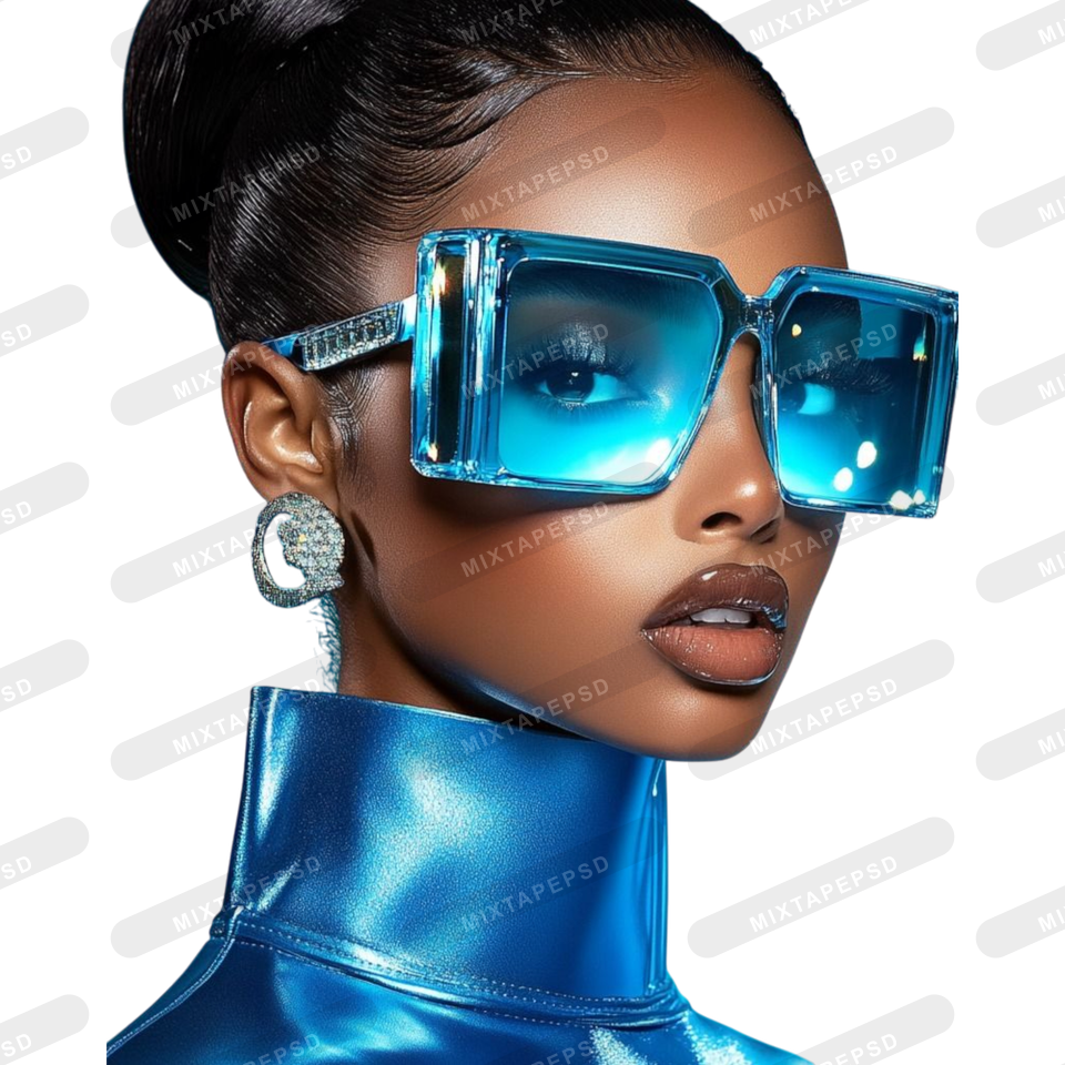 Blue Glasses Club Flyer Model PNG