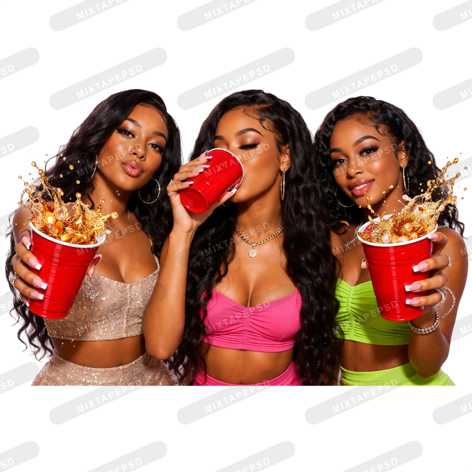 3-black-party-girls-red-solo-cup-splash-drinking-nightlife-models-cutout