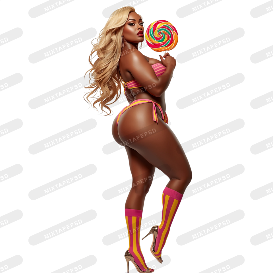 Candy Lollipop Bikini Model PNG 5 with transparent background for Photoshop, Canva, Illustrator, Affinity Photo, album covers, flyers and commercial graphic design.