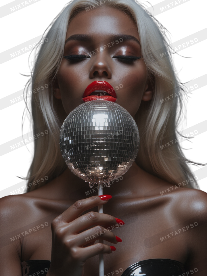Seductive Model Licking Disco Ball Lollipop 10
