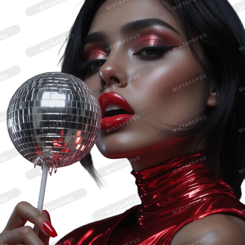 Seductive Model Licking Disco Ball Lollipop 4