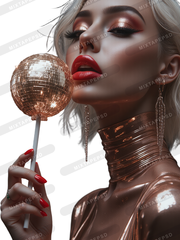 Seductive Model Licking Disco Ball Lollipop 12