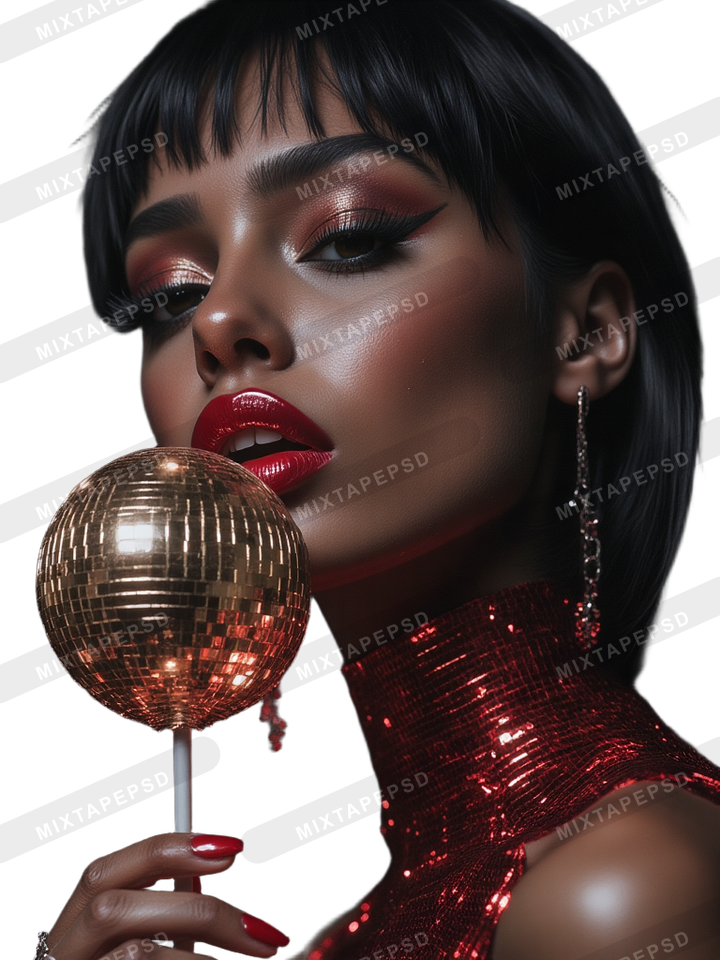 Seductive Model Licking Disco Ball Lollipop 6