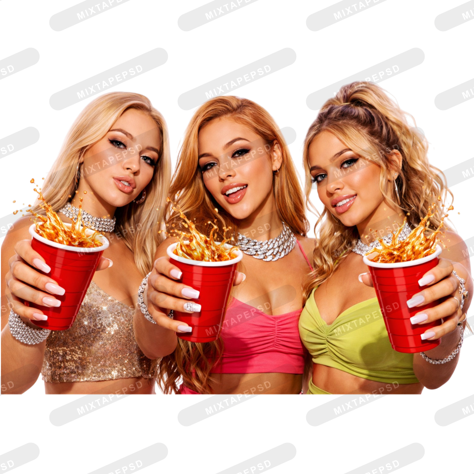 3 White Models Drinking 2