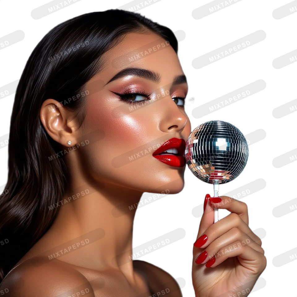 Seductive Model Licking Disco Ball Lollipop 3