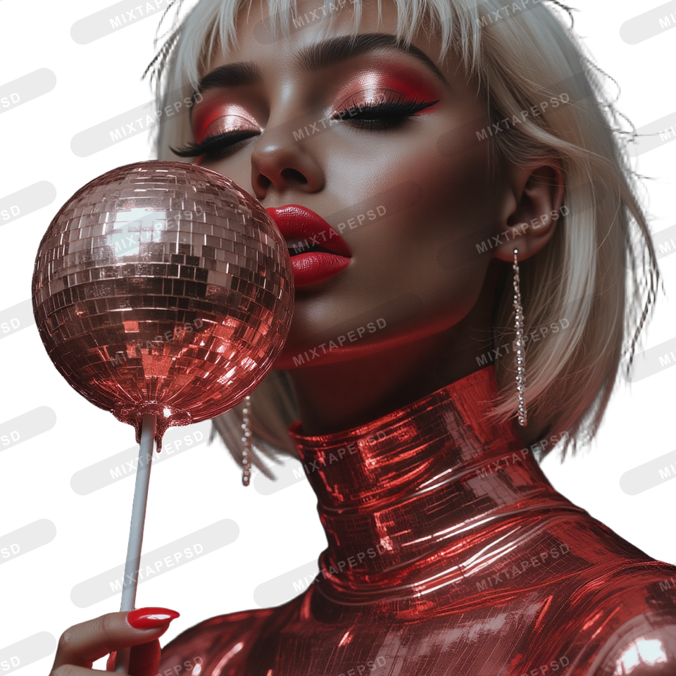 Seductive Model Licking Disco Ball Lollipop 11
