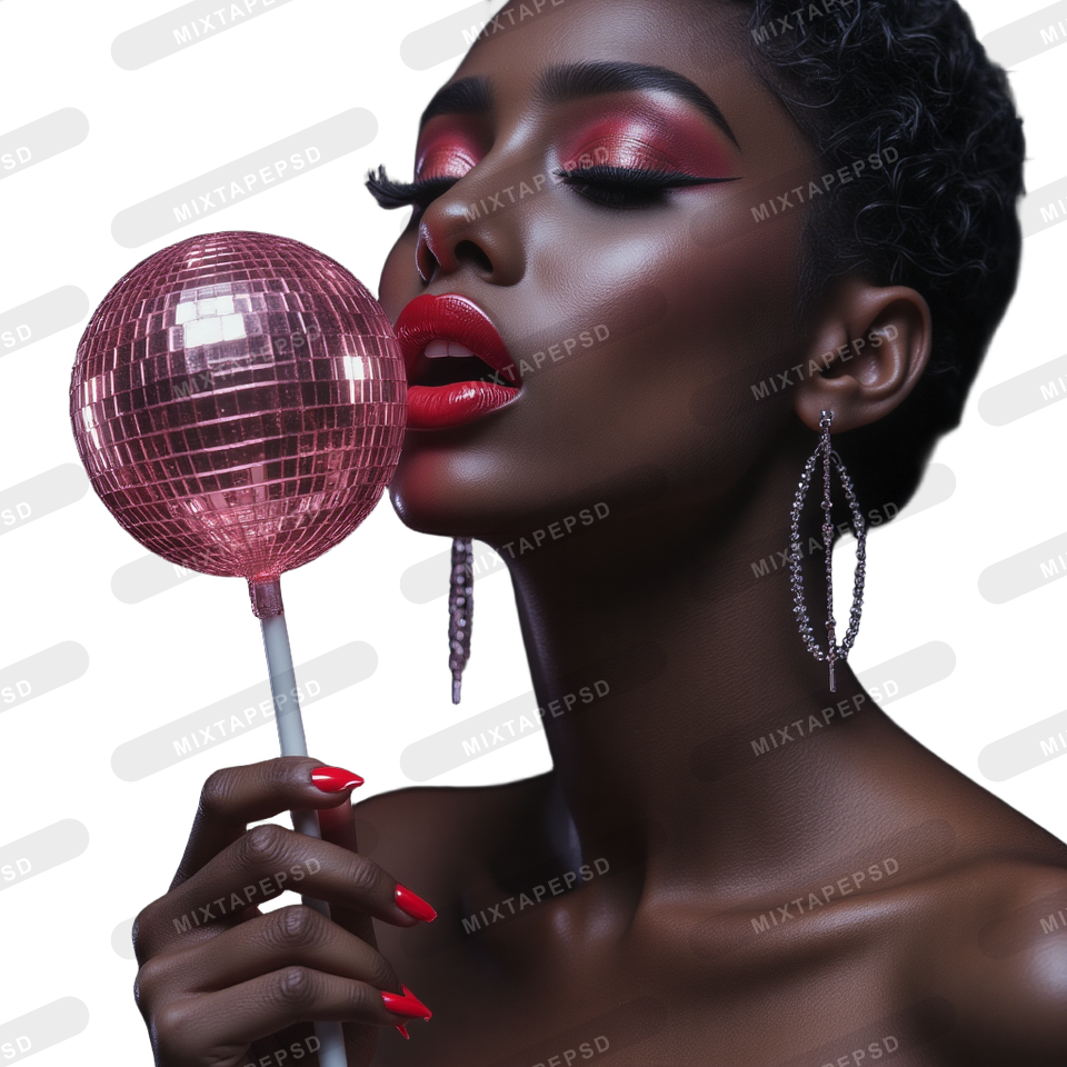 Seductive Model Licking Disco Ball Lollipop 9