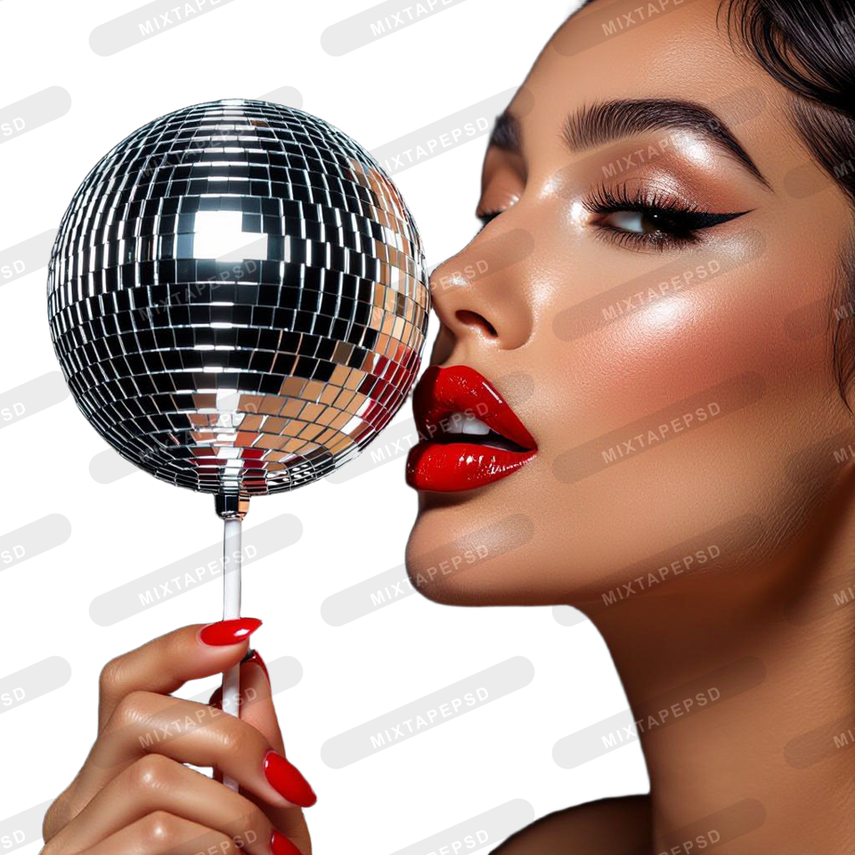 Seductive Model Licking Disco Ball Lollipop 7