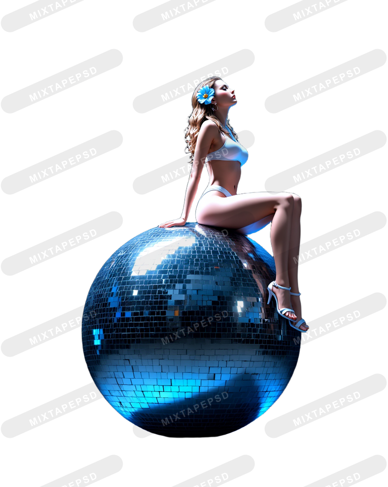 Club Flyer Model Sitting On Disco Ball 13