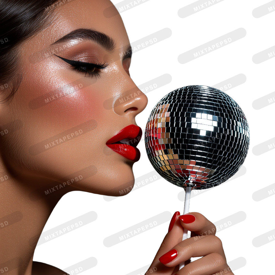 Seductive Model Licking Disco Ball Lollipop