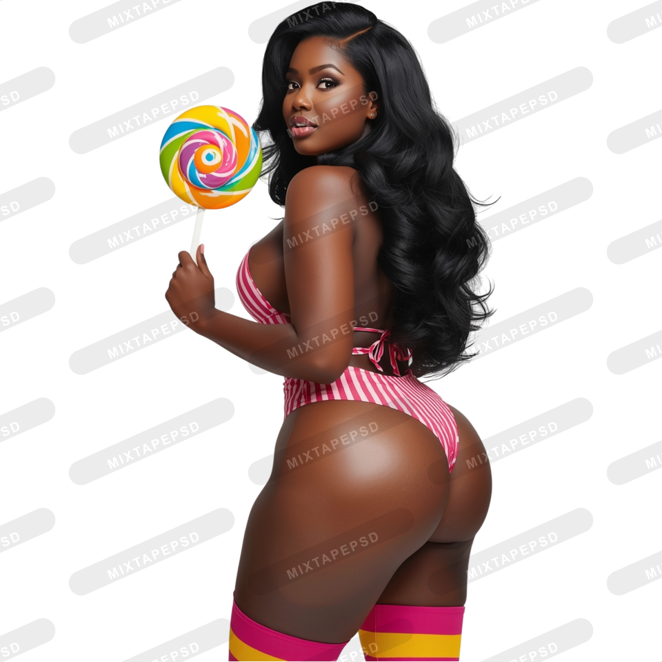 Candy Lollipop Bikini Model PNG 4 with transparent background for Photoshop, Canva, Illustrator, Affinity Photo, album covers, flyers and commercial graphic design.