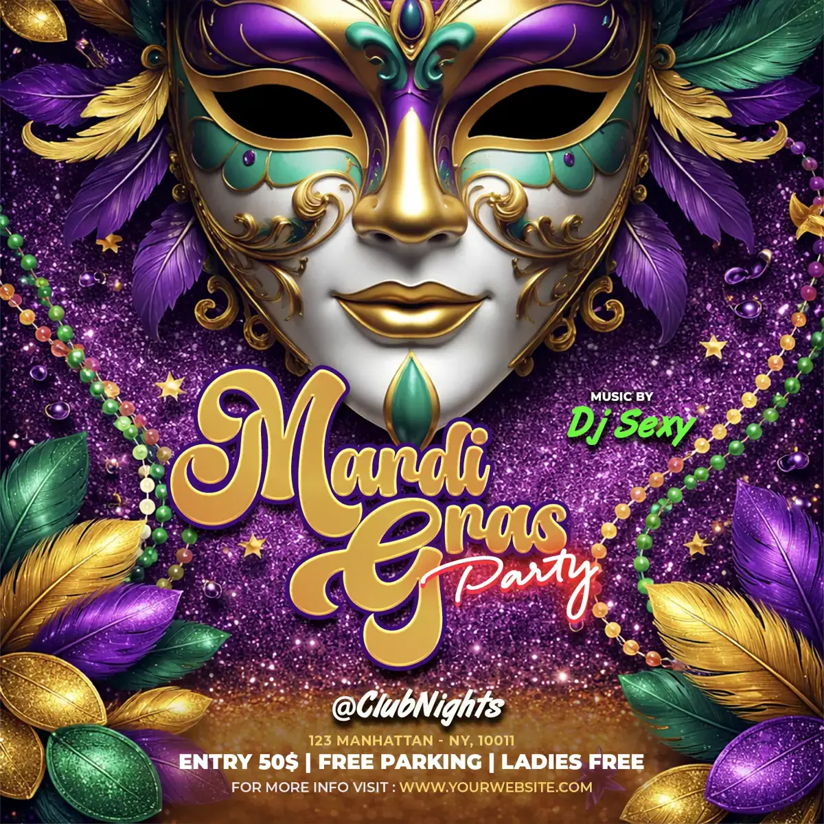 Mardi Gras Party Flyer Template