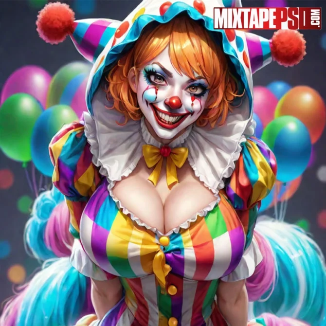 Free Halloween Clown Model, Transparent PNG image of a hip hop honey model posing for mixtape covers and flyers, ideal for Instagram and magazine designs.