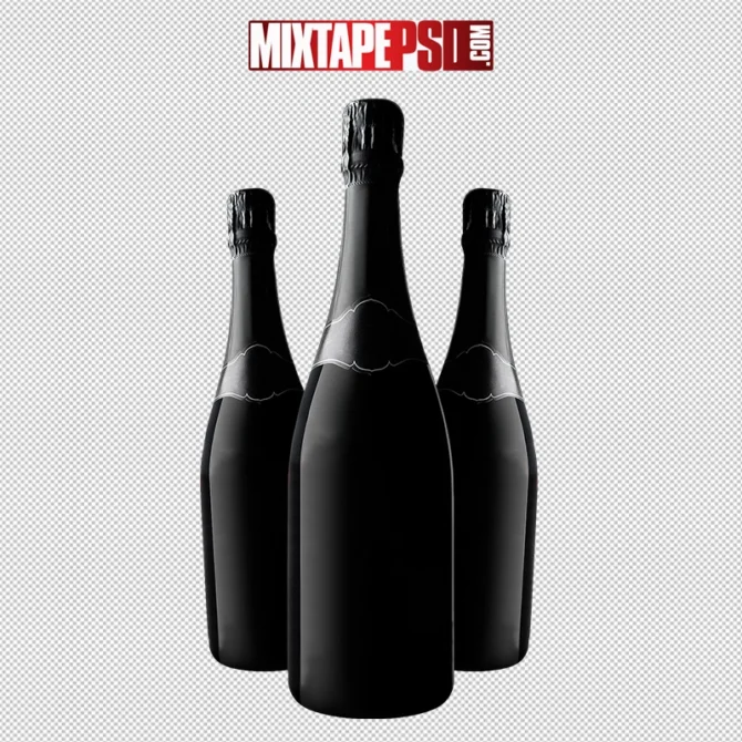 3 Black Liquor Bottles PNG