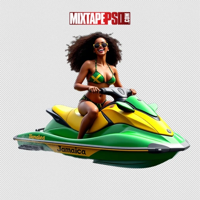 Jamaican Model Riding a Green Jet Ski 2