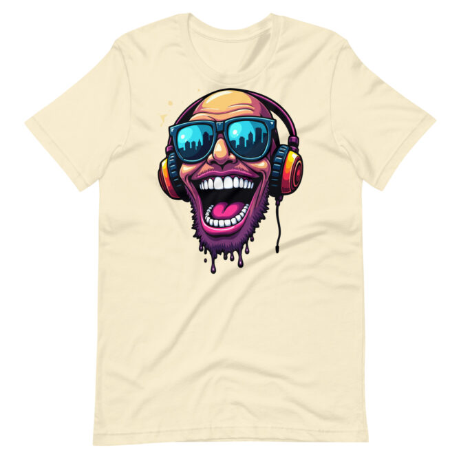 Character wearing headphones laughing cartoon t-shirt, Audio Addict T-Shirt, Cartoon Character with Headphones Shirt, Chill Vibes T-Shirt, Cool Music Tee, DJ Style T-Shirt, Funny Headphones T-Shirt, Happy Listener Shirt, Headphones Smiling Tee, Headphones Vibes Shirt, Joyful Listener Graphic Tee, Laugh Out Loud Music Tee, Laughing Character Shirt, Laughing Music Fan Tee, Music and Laughter Shirt, Music Lover Graphic Tee