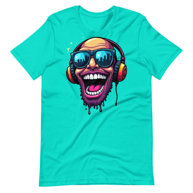 Character wearing headphones laughing cartoon t-shirt, Audio Addict T-Shirt, Cartoon Character with Headphones Shirt, Chill Vibes T-Shirt, Cool Music Tee, DJ Style T-Shirt, Funny Headphones T-Shirt, Happy Listener Shirt, Headphones Smiling Tee, Headphones Vibes Shirt, Joyful Listener Graphic Tee, Laugh Out Loud Music Tee, Laughing Character Shirt, Laughing Music Fan Tee, Music and Laughter Shirt, Music Lover Graphic Tee
