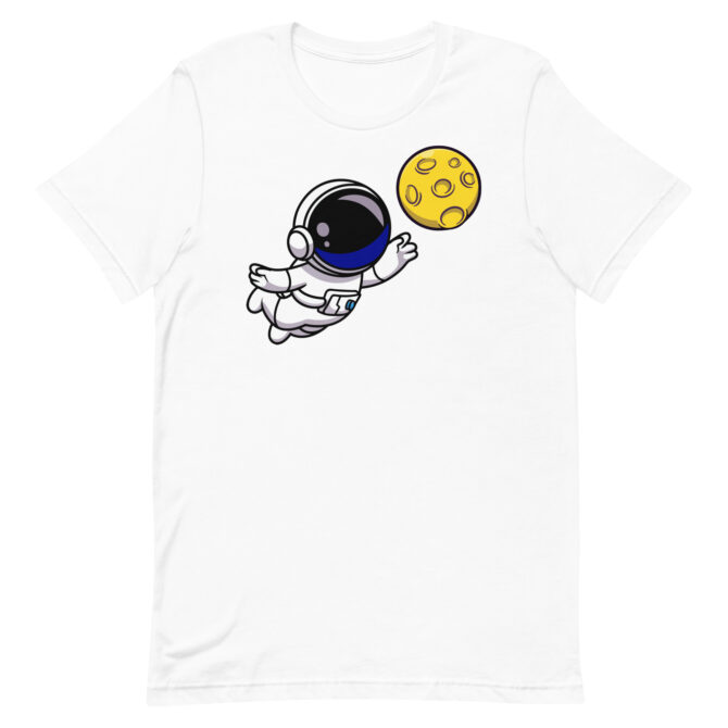 Cartoon Astronaut Reaching for the Moon T-Shirt, Cartoon astronaut reaching for the moon with stars in the background