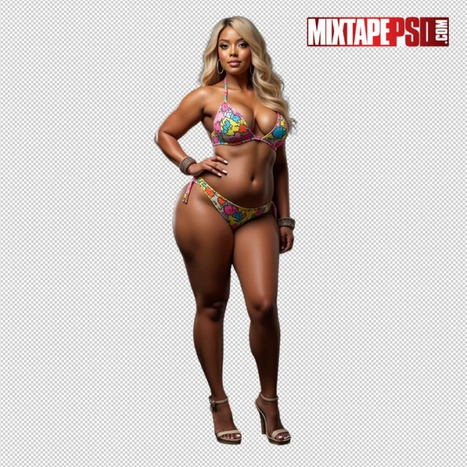 Realistic full-body image of a sexy Black woman in a vibrant bikini standing confidently from head to toe, black bikini model, full body model photo, sexy Black woman, bikini fashion image, realistic female model, curvy Black model, artistic model photo, fashion stock image, black woman bikini, full body pose, editorial model image, glamorous model photo, model in heels, high-res model pic, sensual woman image
