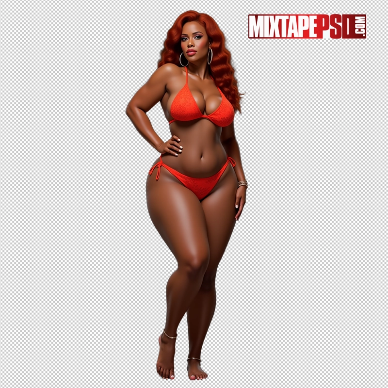Black Bikini Model with Red Hair PNG 15