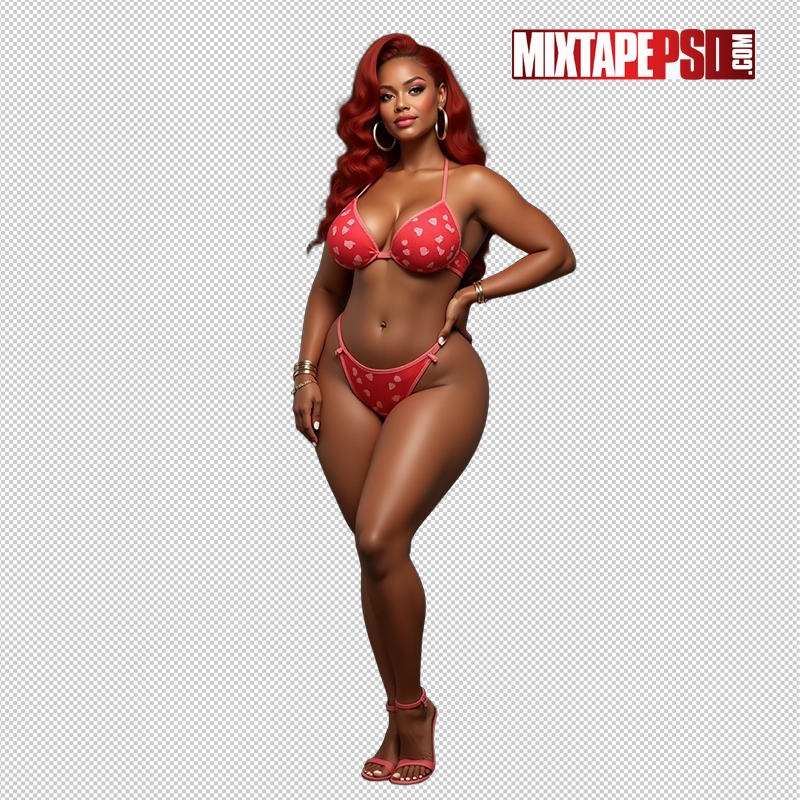 Black Bikini Model with Red Hair PNG 5