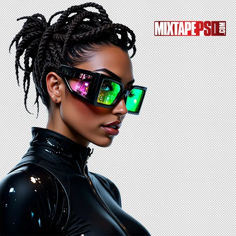 Club Flyer Model with Futuristic Neon Glasses