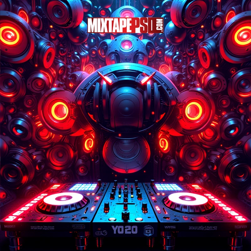 Futuristic DJ Turntables & Speakers Background 10