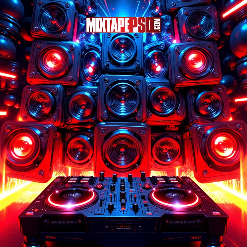 Futuristic DJ Turntables & Speakers Background 11
