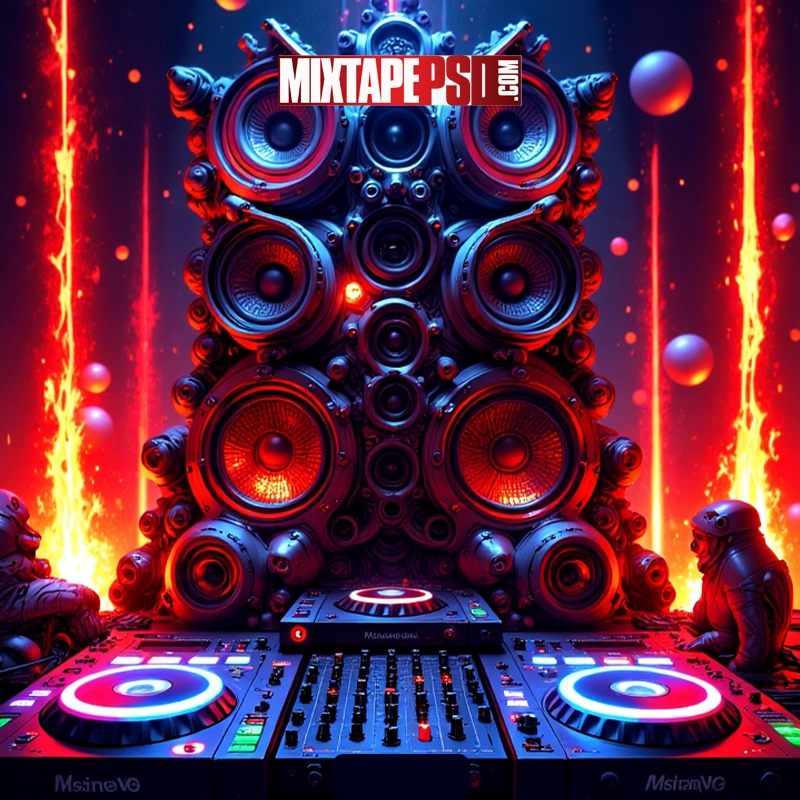 Futuristic DJ Turntables & Speakers Background 12