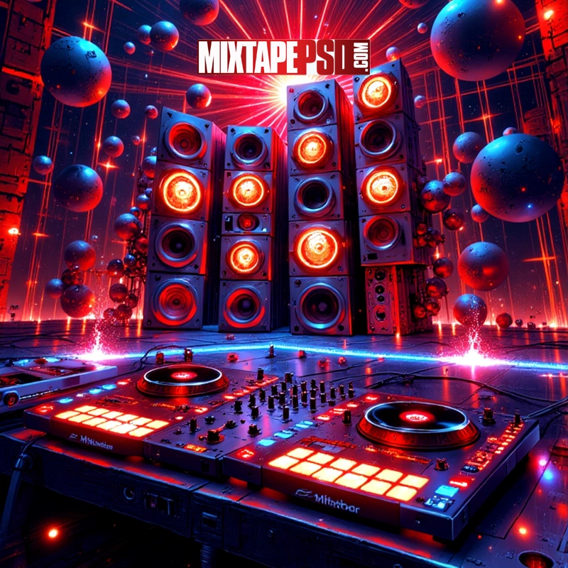 Futuristic DJ Turntables & Speakers Background 13