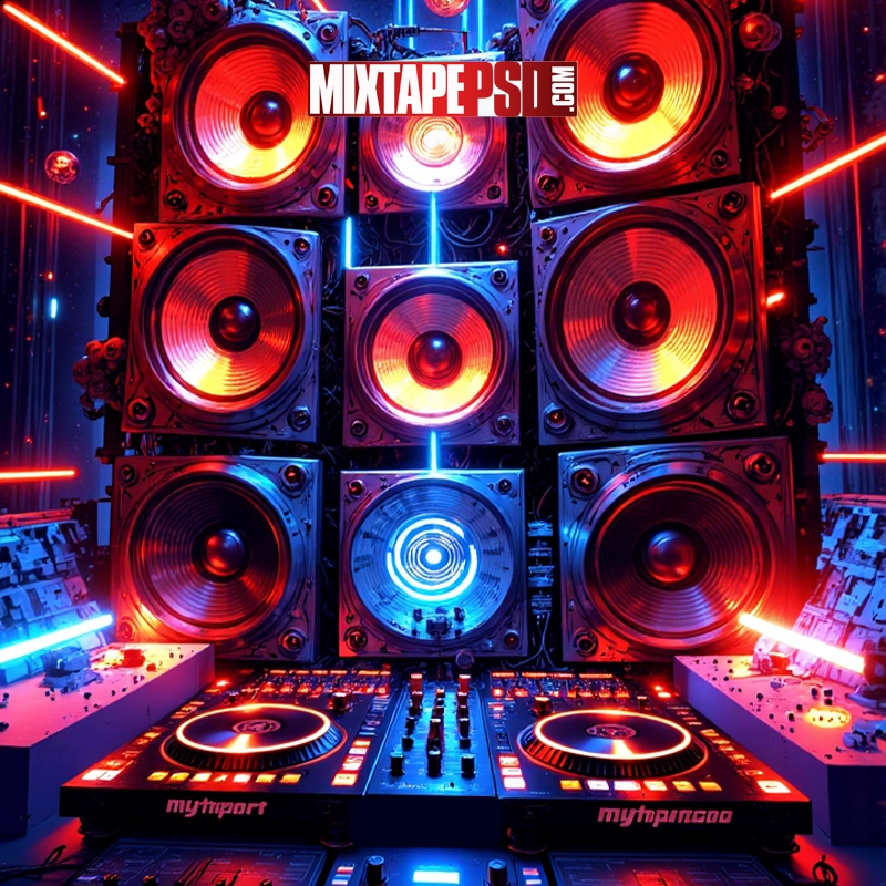 Futuristic DJ Turntables & Speakers Background 14