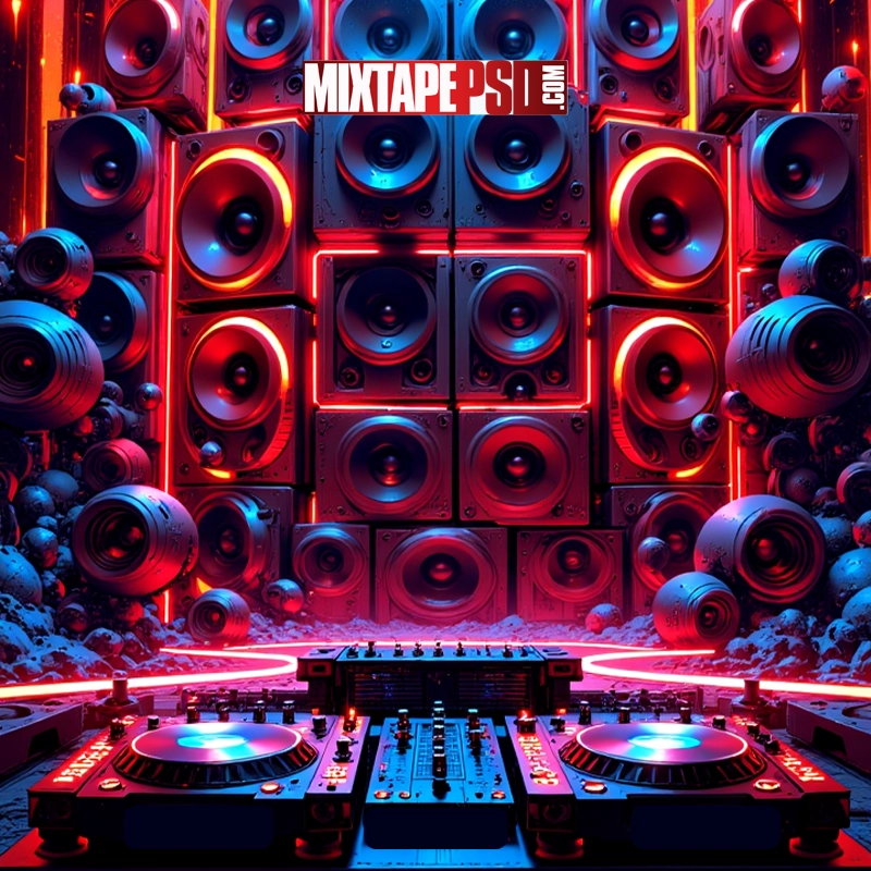 Futuristic DJ Turntables & Speakers Background 17