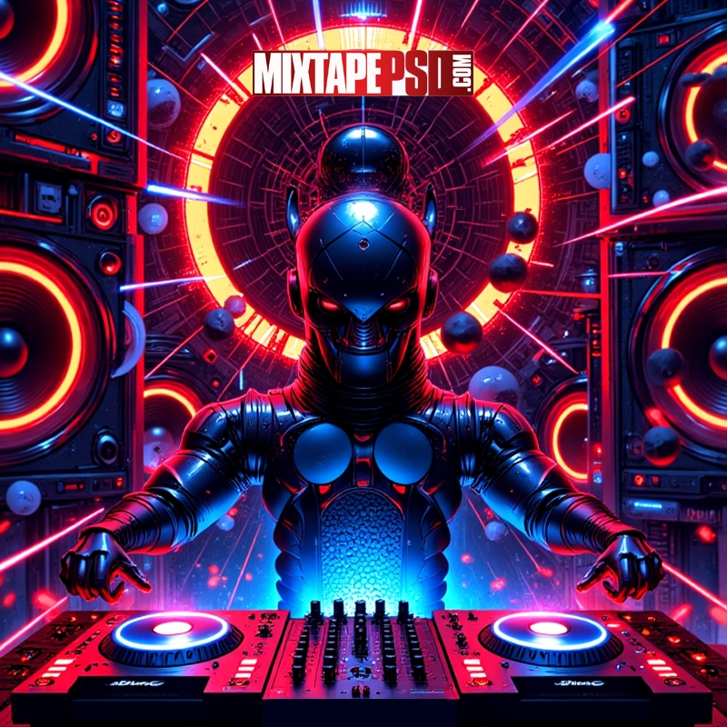 Futuristic DJ Turntables & Speakers Background 18