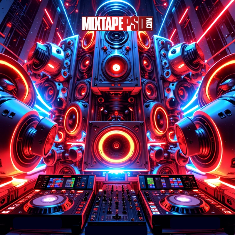 Futuristic DJ Turntables & Speakers Background 19