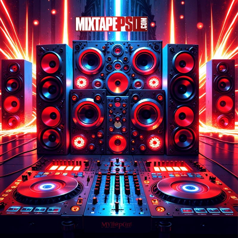 Futuristic DJ Turntables & Speakers Background 2