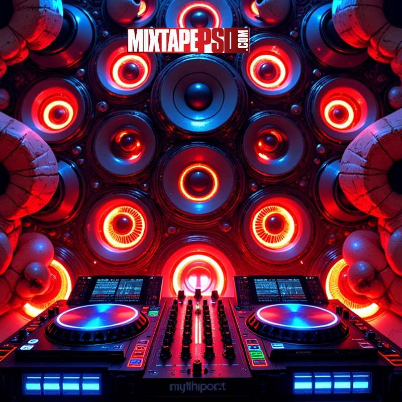 Futuristic DJ Turntables & Speakers Background 3