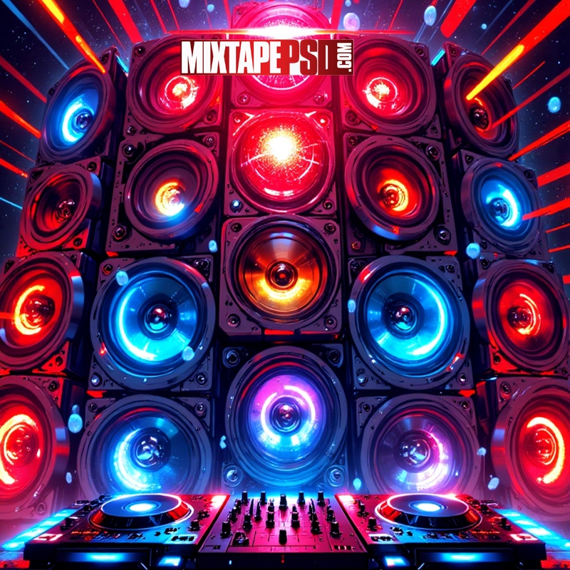 Futuristic DJ Turntables & Speakers Background 4