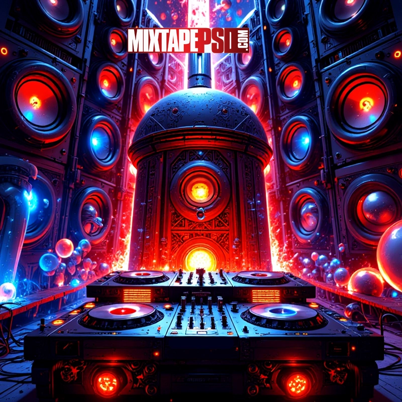 Futuristic DJ Turntables & Speakers Background 5