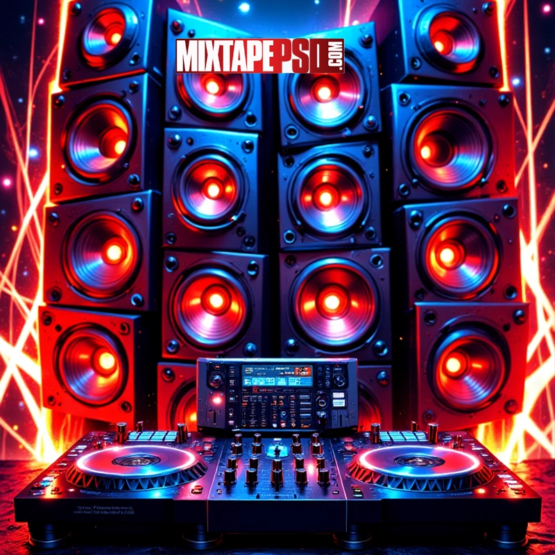 Futuristic DJ Turntables & Speakers Background 6