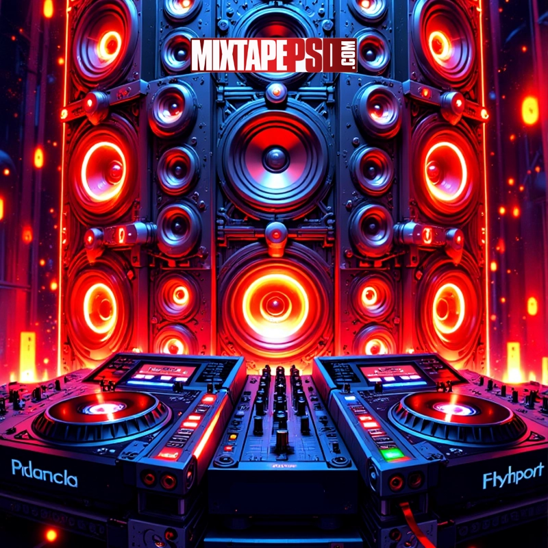 Futuristic DJ Turntables & Speakers Background 8