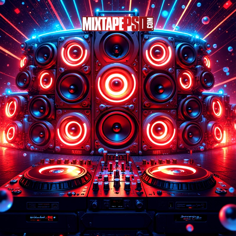 Futuristic DJ Turntables & Speakers Background
