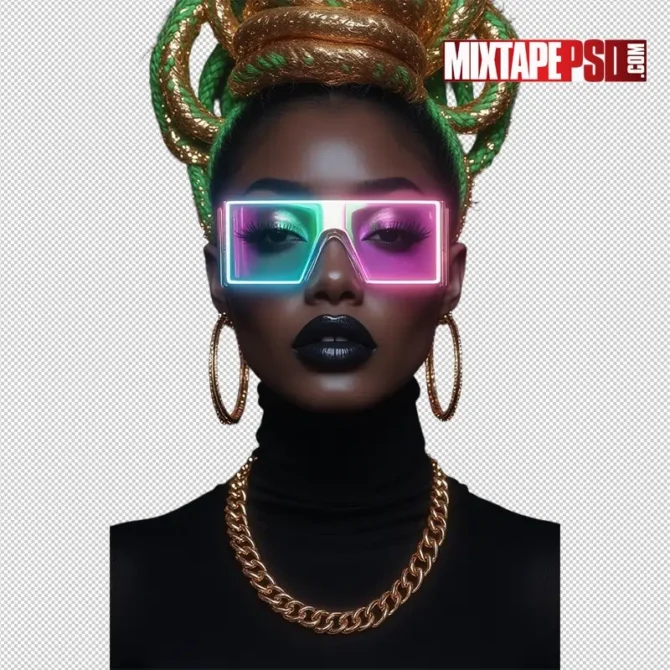 Club Flyer Model with Gold & Green Braided Hair PNG 5