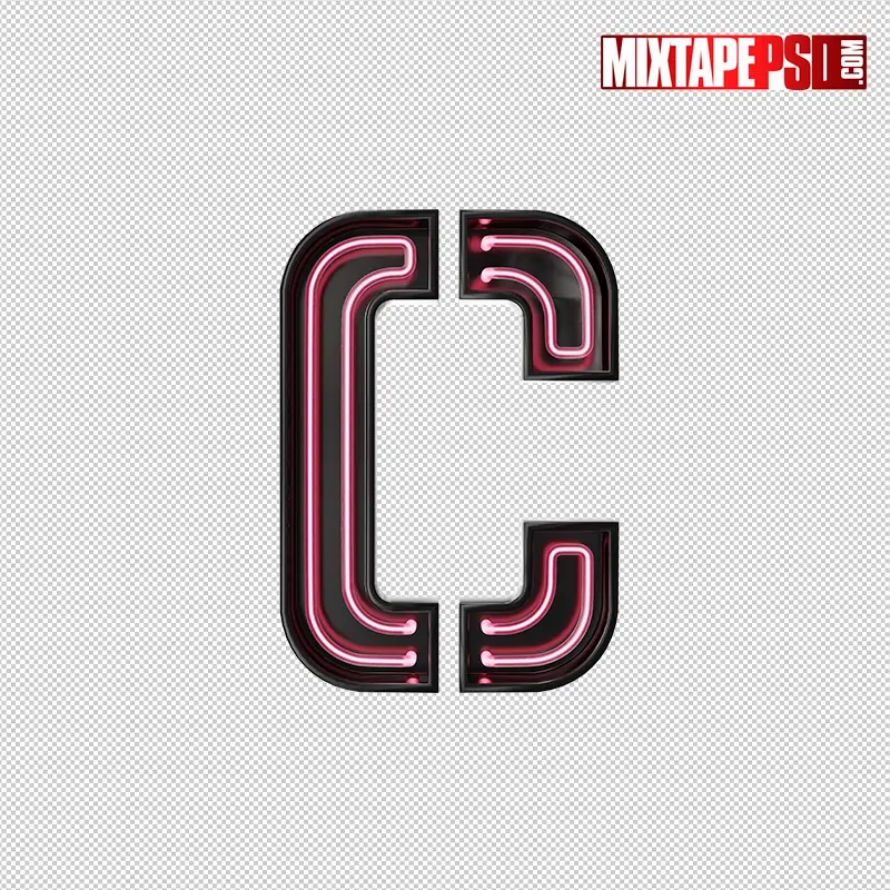 3D Neon Letter C PNG