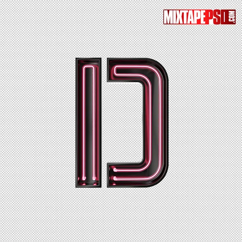 3D Neon Letter D PNG